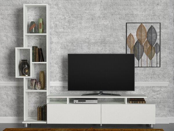 TV asztal/szekrény polcokkal Tullia (fehér). Akció -29%