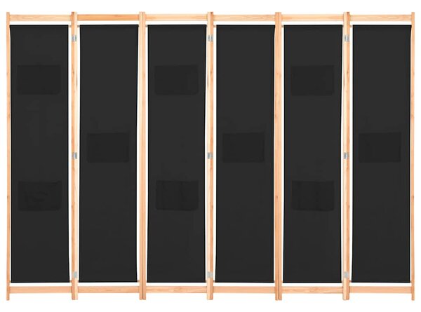 Fekete 6-paneles szövetparaván 240 x 170 x 4 cm