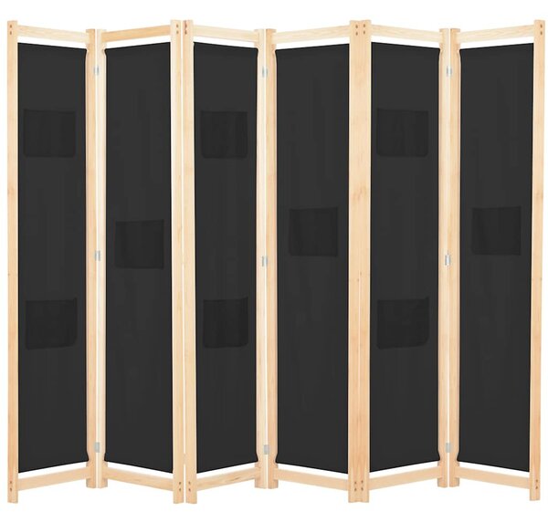 Fekete 6-paneles szövetparaván 240 x 170 x 4 cm