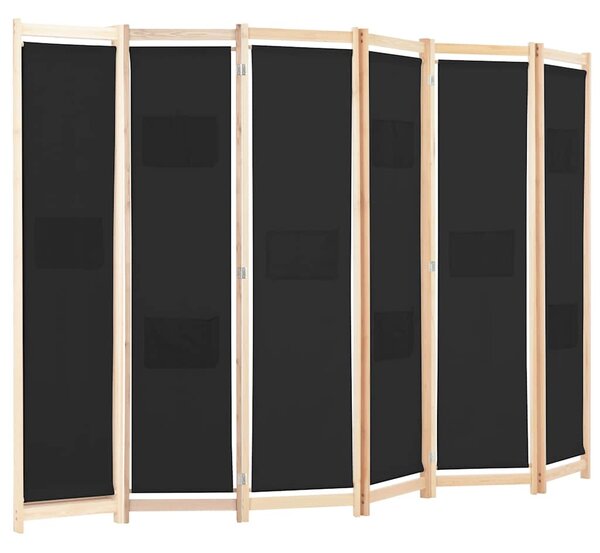 Fekete 6-paneles szövetparaván 240 x 170 x 4 cm