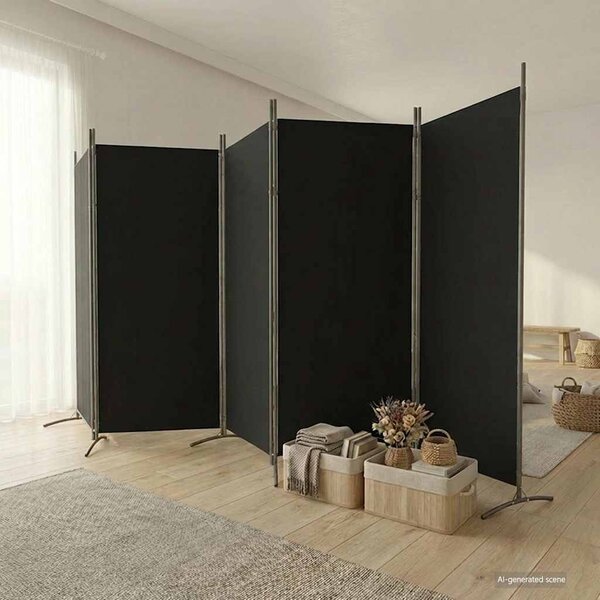 5 paneles fekete szövet térelválasztó 433x180 cm