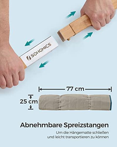 2 személyes párnázott kültéri függőágy, kemping függőágy, 200 x 140 cm, kék-bézs színű