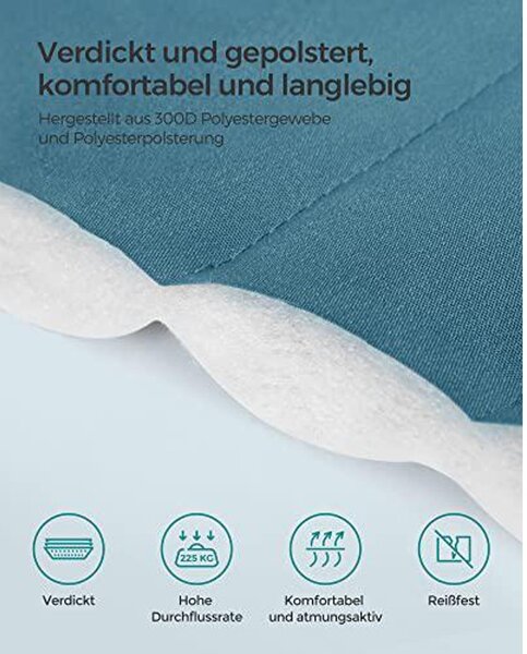 2 személyes párnázott kültéri függőágy, kemping függőágy, 200 x 140 cm, kék-bézs színű