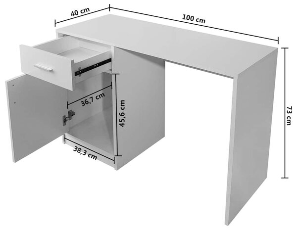 100x40x73 cm Fehér íróasztal fiókkal és szekrénnyel