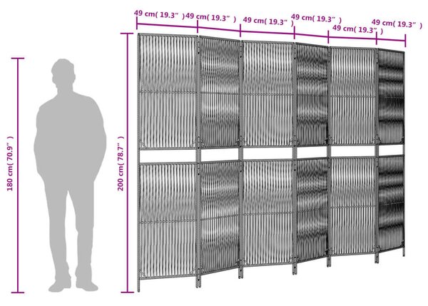VidaXL Polyrattan Térelválasztó - Fekete - 6 Panel - 294x200cm