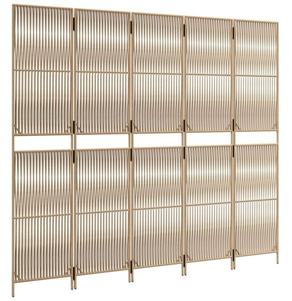 5-Paneles Polyrattan Térelválasztó - Bézs - 245x200cm