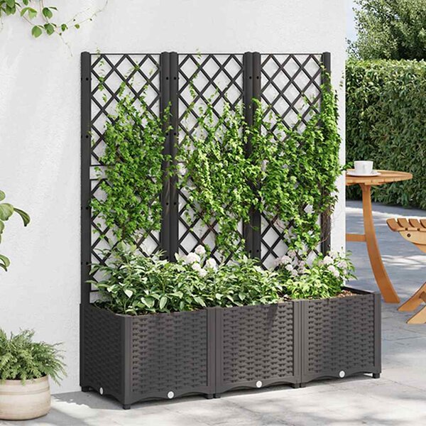 Fekete kerti virágláda ráccsal 120 x 40 x 136 cm PP