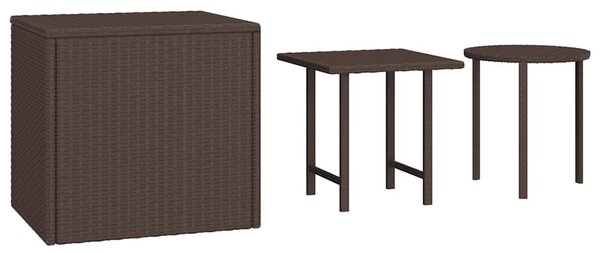 3 db barna polyrattan kisasztal