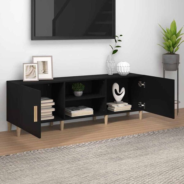 Fekete szerelt fa TV-szekrény 150 x 30 x 50 cm
