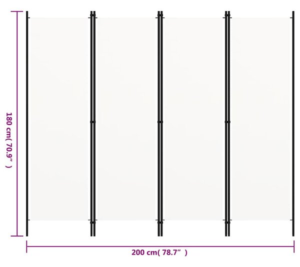 Fehér 4 paneles paraván 200 x 180 cm