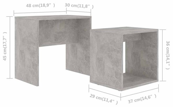 Betonszürke szerelt fa dohányzóasztal szett 48 x 30 x 45 cm