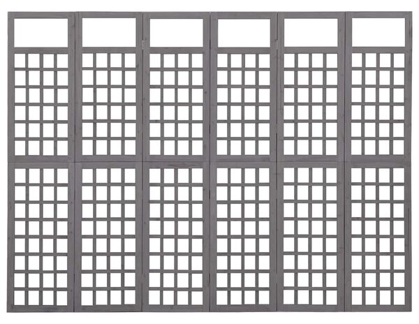 6 paneles szürke fenyőfa térelválasztó/lugasrács 242,5 x 180 cm