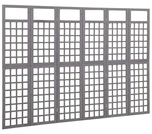 6 paneles szürke fenyőfa térelválasztó/lugasrács 242,5 x 180 cm