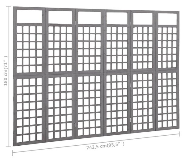 6 paneles szürke fenyőfa térelválasztó/lugasrács 242,5 x 180 cm