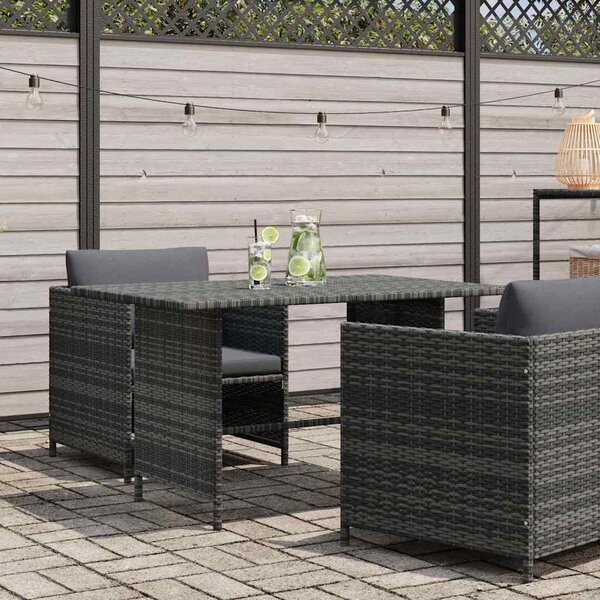 Szürke polyrattan kerti étkezőasztal 110 x 70 x 65 cm