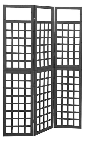 3 paneles fekete tömör fenyő térelválasztó/lugasrács 121x180 cm