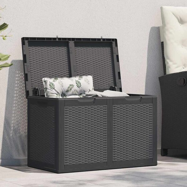 Fekete PP rattan kerti tárolóláda 180 L