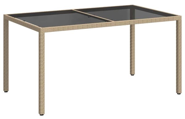 Bézs polyrattan és edzett üveg kerti asztal 150 x 90 x 75 cm
