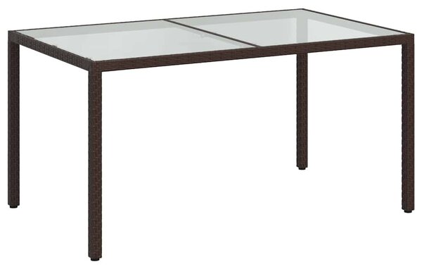 Barna polyrattan és edzett üveg kerti asztal 150 x 90 x 75 cm