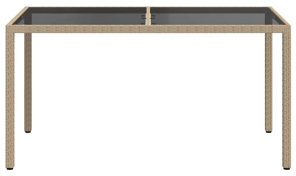Bézs polyrattan és edzett üveg kerti asztal 150 x 90 x 75 cm
