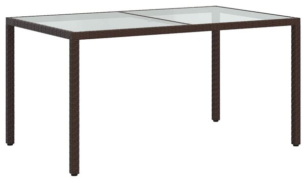 Barna polyrattan és edzett üveg kerti asztal 150 x 90 x 75 cm