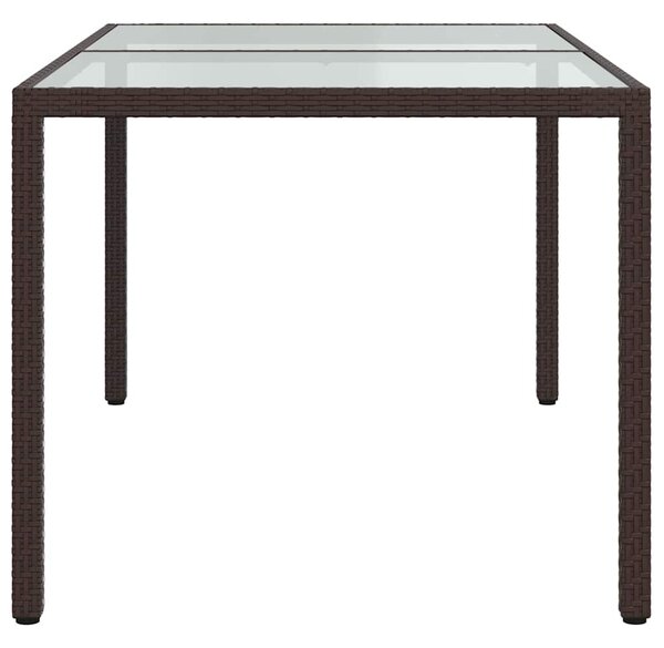 Barna polyrattan és edzett üveg kerti asztal 150 x 90 x 75 cm