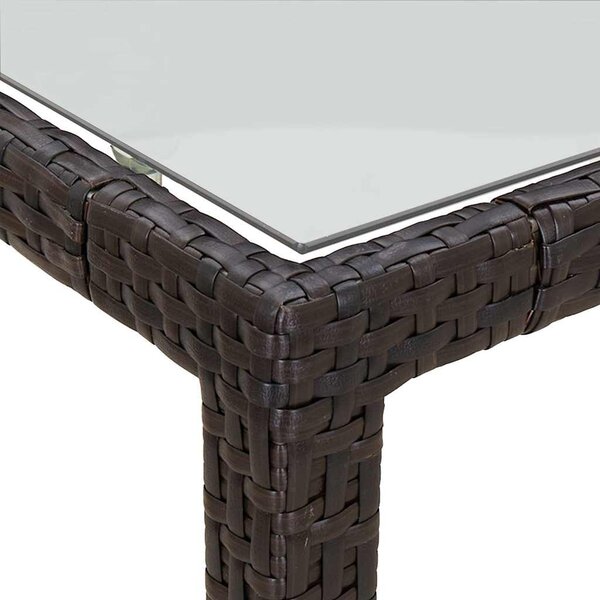 Barna polyrattan és edzett üveg kerti asztal 150 x 90 x 75 cm
