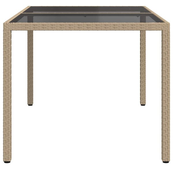 Bézs polyrattan és edzett üveg kerti asztal 150 x 90 x 75 cm