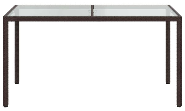 Barna polyrattan és edzett üveg kerti asztal 150 x 90 x 75 cm