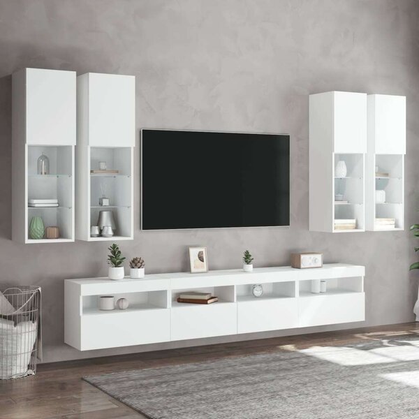 VidaXL 7 darabos fehér falra szerelhető TV-szekrényszett LED-ekkel