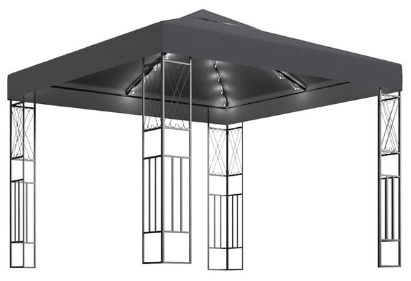 Antracitszürke szövet pavilon LED fényfüzérrel 3 x 3 m