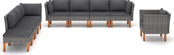 9 részes szürke polyrattan és eukaliptuszfa kerti ülőgarnitúra