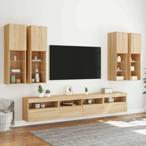 VidaXL 7 darab sonoma tölgy színű falra szerelhető TV-szekrény LED-del