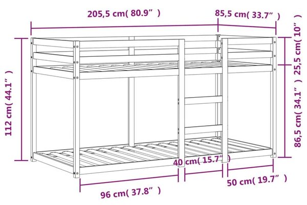 VidaXL Emeletes Ágy - Tömör Fenyőfa - 80x200 cm