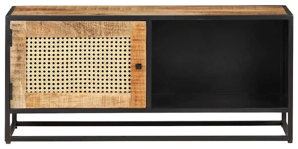 Nyers mangófa és természetes nád TV-szekrény 90 x 30 x 40 cm