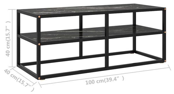 Fekete TV-szekrény fekete márvány mintás üveggel 100x40x40 cm