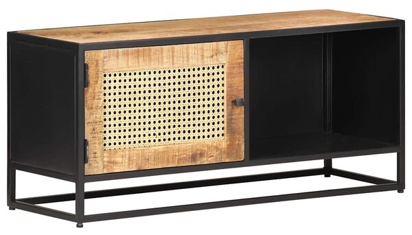 Nyers mangófa és természetes nád TV-szekrény 90 x 30 x 40 cm