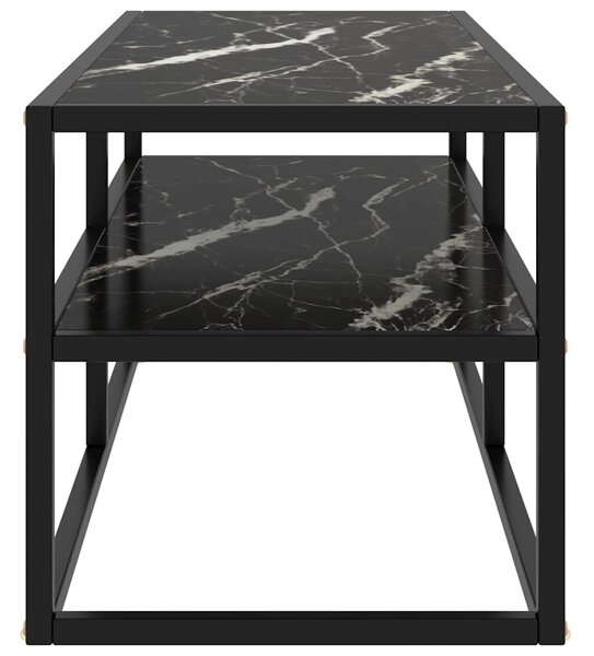 Fekete TV-szekrény fekete márvány mintás üveggel 100x40x40 cm