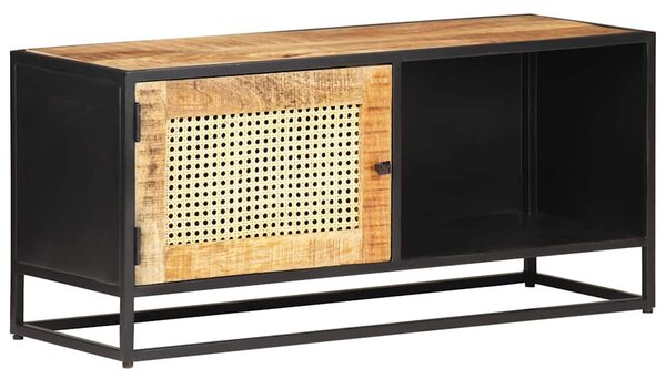 Nyers mangófa és természetes nád TV-szekrény 90 x 30 x 40 cm