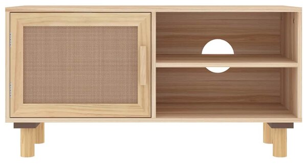 Barna tömör fenyő és természetes rattan TV-szekrény 80x30x40 cm