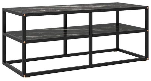 Fekete TV-szekrény fekete márvány mintás üveggel 100x40x40 cm