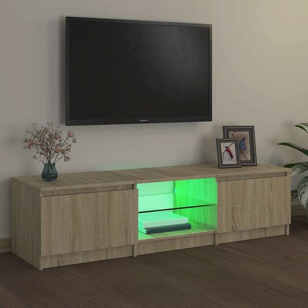 Sonoma tölgy színű TV-szekrény LED lámpákkal 140x40x36 cm