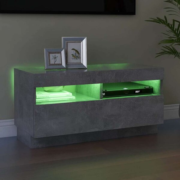 Betonszürke TV-szekrény LED-lámpákkal 80 x 35 x 40 cm