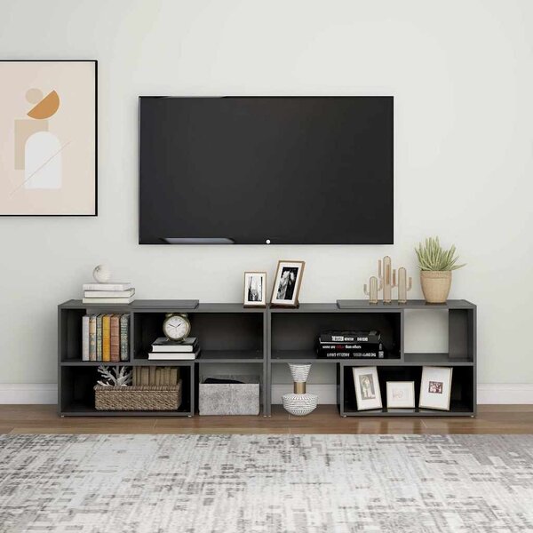 Magasfényű szürke szerelt fa TV-szekrény 149 x 30 x 52 cm