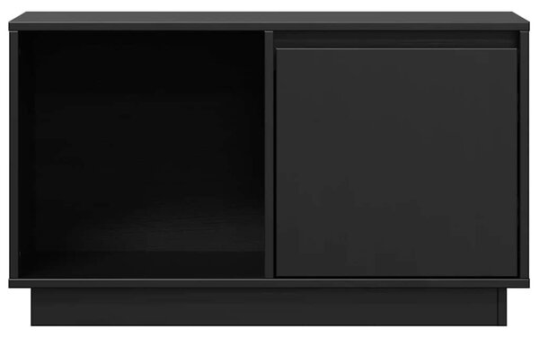 Fekete tömör fenyőfa TV-szekrény 74x35x44 cm