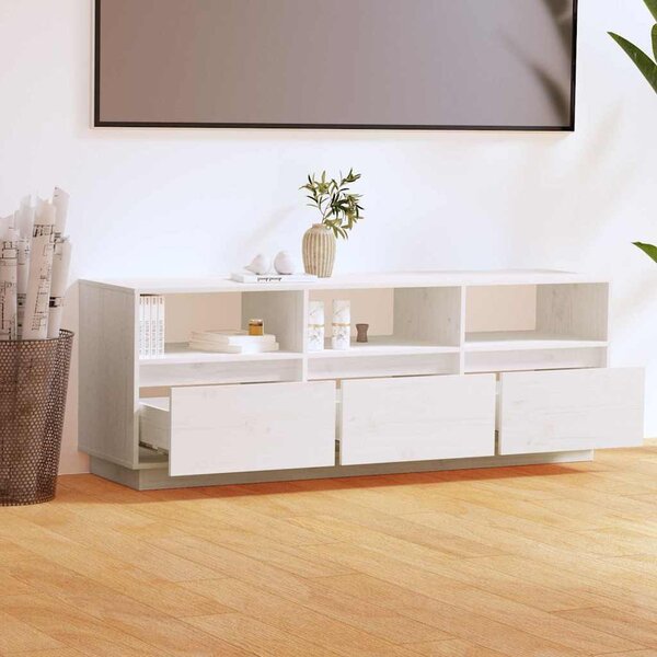Fehér tömör fenyőfa TV-szekrény 140x37x50 cm