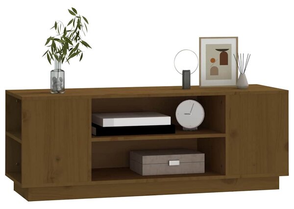 Mézbarna tömör fenyőfa TV-szekrény 110 x 35 x 40,5 cm