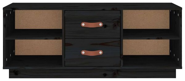 Fekete tömör fenyőfa TV-szekrény 100x34x40 cm