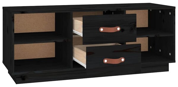 Fekete tömör fenyőfa TV-szekrény 100x34x40 cm