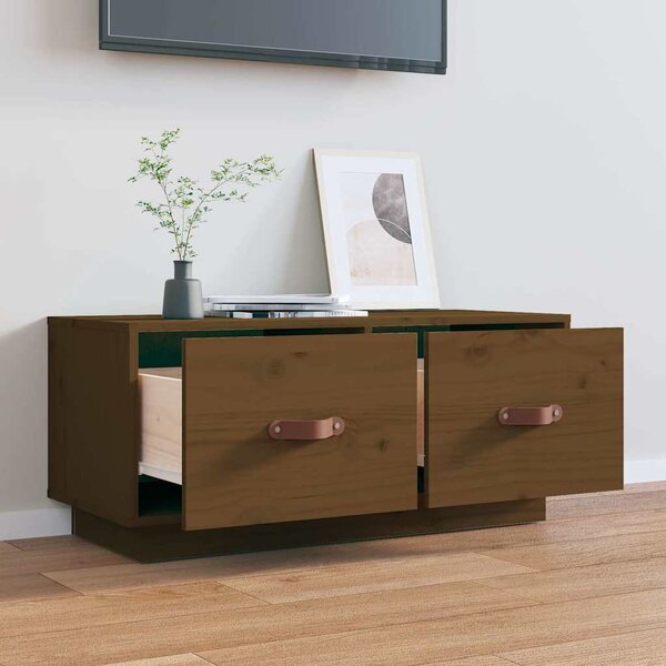 Mézbarna tömör fenyőfa TV-szekrény 80 x 34 x 35 cm